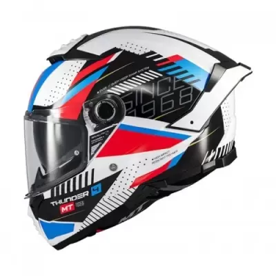 Capacete integral de motociclista com design colorido e visor transparente