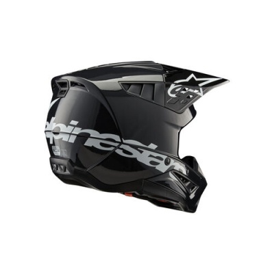 Capacete integral preto com texto Alpinestars e logótipo de estrela
