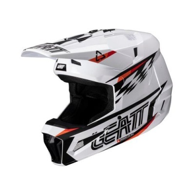 Capacete integral branco com detalhes em preto vermelho e cinzento