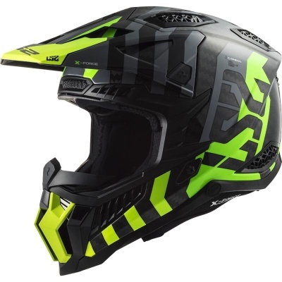 Capacete motocross preto e verde fluorescente LS2 X-FORCE com Carbon