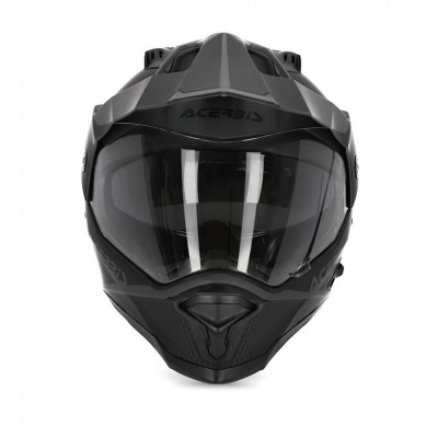 Capacete integral preto mate com viseira escura e texto ACERBIS