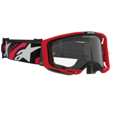 Óculos de proteção vermelhos com correia preta e detalhes brancos e vermelhos Alpinestars