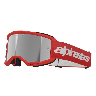 Óculos de proteção vermelhos com lente espelhada e cinta 'alpinestars'