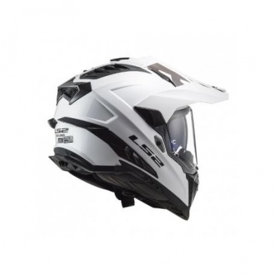 Capacete de mota LS2 branco com detalhes em preto e viseira transparente
