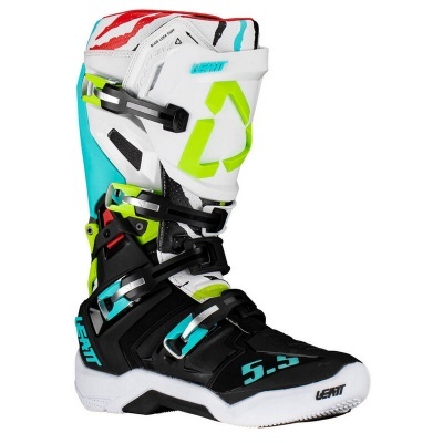 Bota de motocross Leatt 5.5 em cores branca, preta, azul, verde neon e vermelho