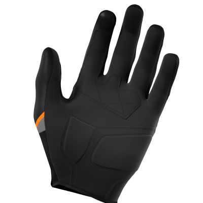 Luva preta com detalhes em tecido e pequenos reforços acolchoados