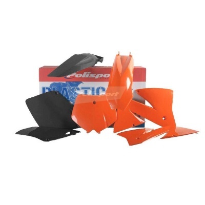 Peças plásticas para motocicleta em laranja e preto com caixa Polisport