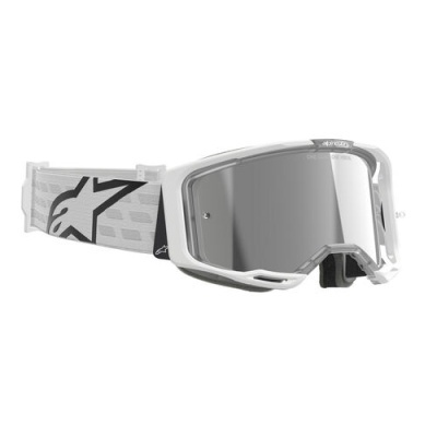 Óculos desportivos com armação branca e lentes espelhadas