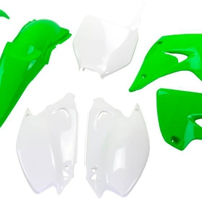 Peças plásticas verdes e brancas para motocicleta
