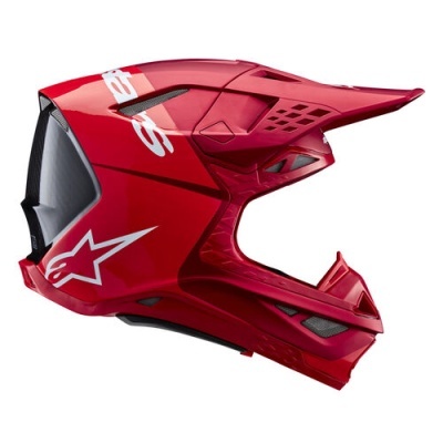 Capacete integral vermelho para motocross com logos brancos Alpinestars