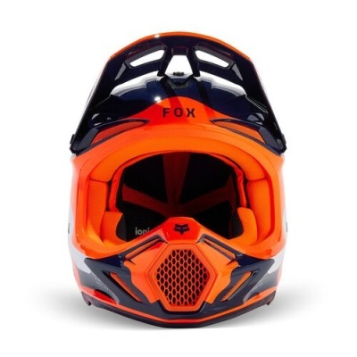 Capacete de motocross preto e laranja com interior acolchoado