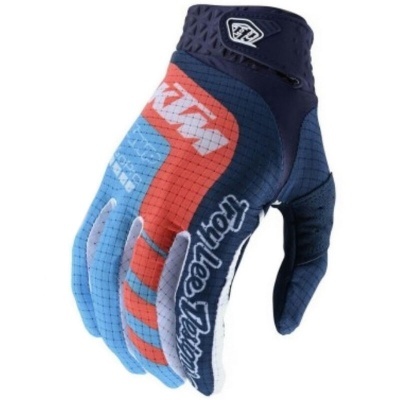 Luvas desportivas KTM e Troy Lee Designs azul claro, azul escuro e vermelho