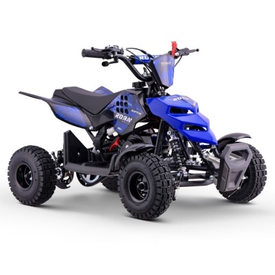 Quadriciclo infantil azul e preto com texto RDXN RAPTOR 49cc na lateral