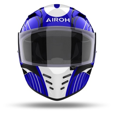 Capacete integral azul branco e preto com visor e logótipo AIROH