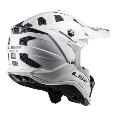 Capacete integral de motocross branco com detalhes pretos e visor ajustável