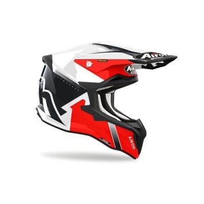 Capacete integral Airoh com design em branco, vermelho e preto