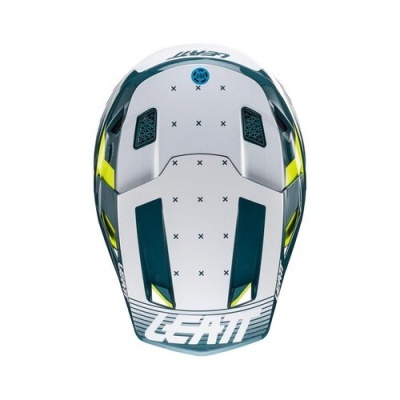 Capacete de ciclismo branco, preto e amarelo fluorescente com texto LEATT