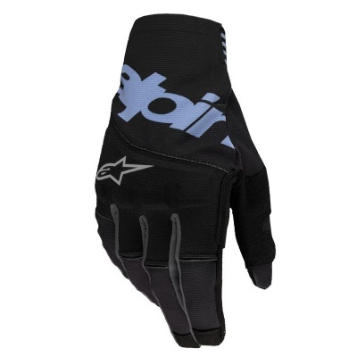 Luva preta para motociclismo com texto branco e logótipo da marca