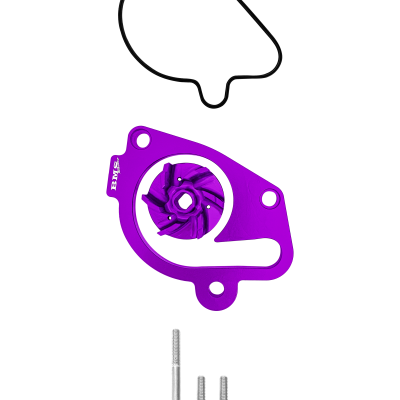 Peças de rotor e suporte metálico roxo com parafusos e junta preta