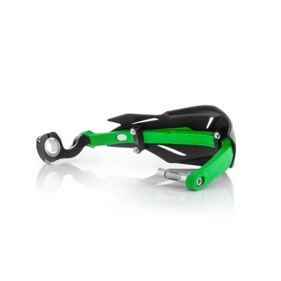 Protector de mão para moto verde e preto sobre fundo branco