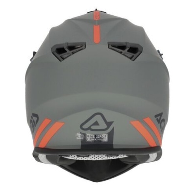 Capacete de motocicleta cinza fosco com detalhes laranja e preto