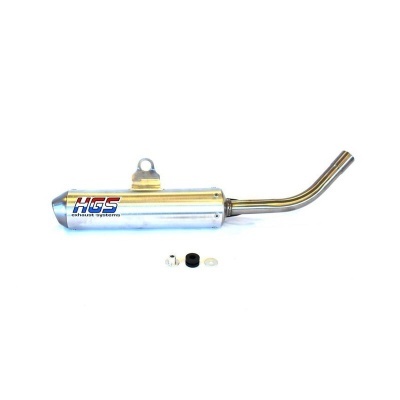 Silenciador de escape metálico prateado com etiqueta HGS e acessórios