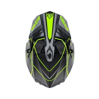 Capacete motocross preto com detalhes amarelo fluorescente e cinza, marca ACERBIS