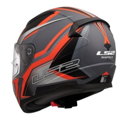 Capacete integral LS2 RAPID cinza, preto e laranja com visor transparente