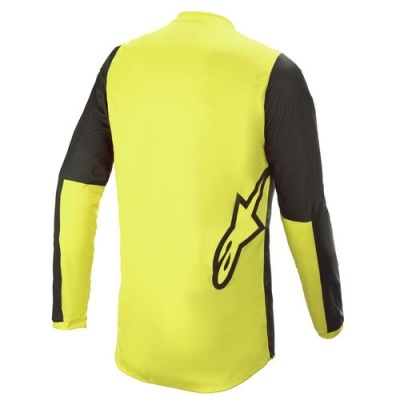 Camisola desportiva com mangas pretas e corpo amarelo fluorescente vista de costas