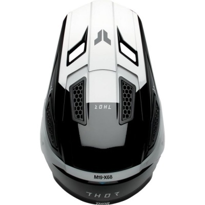 Capacete integral preto e branco da THOR com ventilação