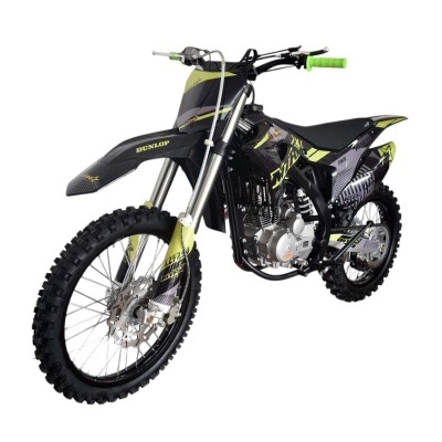 Motocross preto e verde-limão com detalhes cinza e pneus de rasto