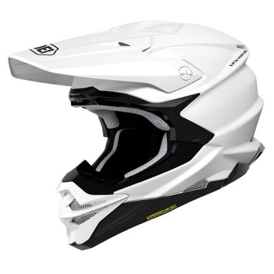 Capacete motocross branco e preto com viseira e ventilação
