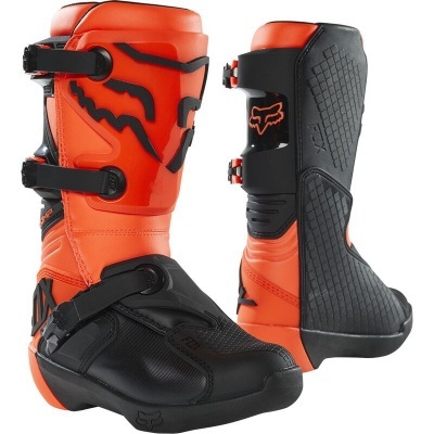 Botas de motocross laranja e preto com correias ajustáveis e logotipo Fox