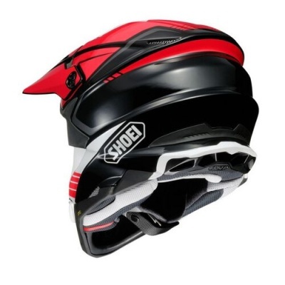 Capacete de motociclista preto, vermelho e branco SHOEI