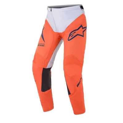 Calças desportivas motocross laranja, branco e preto com logótipos Alpinestars