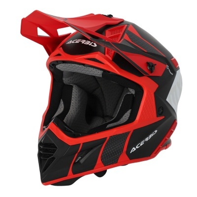 Capacete integral para motocross preto e vermelho com logotipos Acerbis