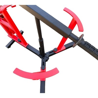 Suporte metálico robusto vermelho e preto com punho emborrachado