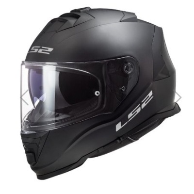 Capacete de motocicleta integral preto mate com viseira transparente e logo LS2