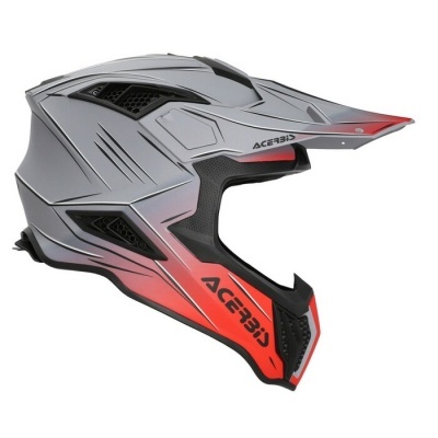 Capacete integral motocross cinza vermelho com texto ACERBIS