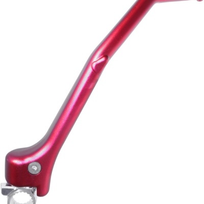 Pé de descanso para bicicleta metálico vermelho com parafuso prateado e marca APICO