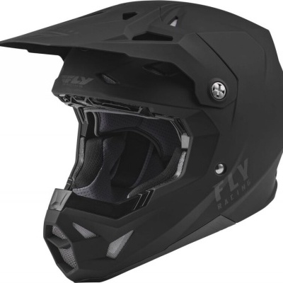 Capacete integral preto fosco com texto FLY RACING