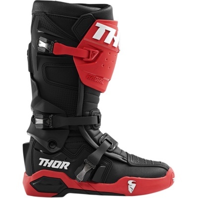 Bota de motocross preta e vermelha THOR com fechos ajustáveis