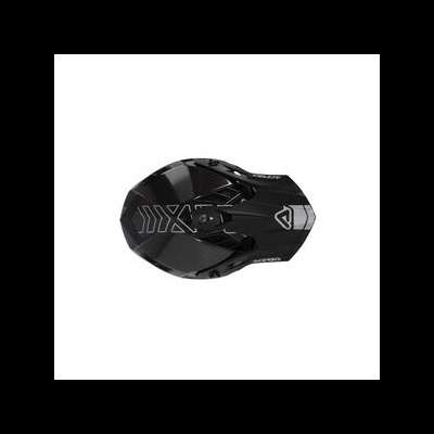 Capacete preto com detalhes cinzentos e texto AXO visto de cima