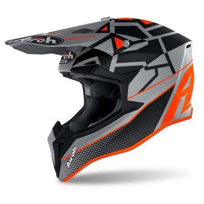 capacete integral motocross cinza preto laranja com marca Airoh