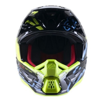 capacete integral motocross preto, cinzento, amarelo fluorescente com interior vermelho