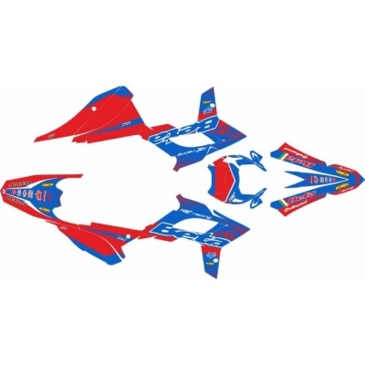 Conjunto de adesivos para mota nas cores vermelho, azul e branco