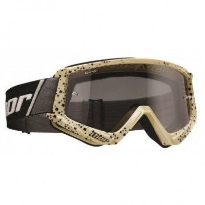 Óculos de proteção bege com manchas pretas e lente fumada