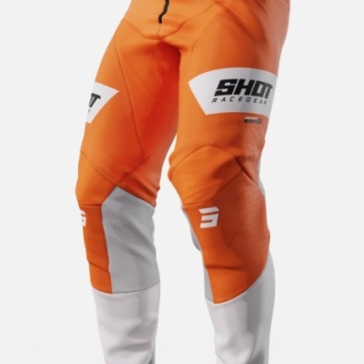 Calças de corrida técnicas laranja, branco e cinza com logótipo SHOT