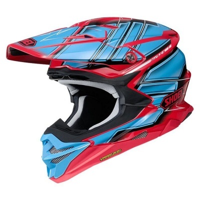capacete motocross SHOEI vermelho azul preto acolchoado ventilação