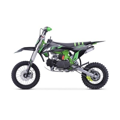 Mota de cross preta e verde sobre fundo branco